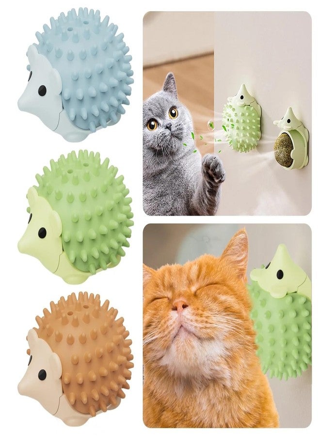 Sunkizzrs® Catnip Toy - Scratching & Rubbing Mint Balls(1 Pcs) Cats Rotatable Edible Mint Natural Healthy Teeth Cleaning Chew Claw Toy for Cat/Kitten (Green Hedgehog) - Image 1
